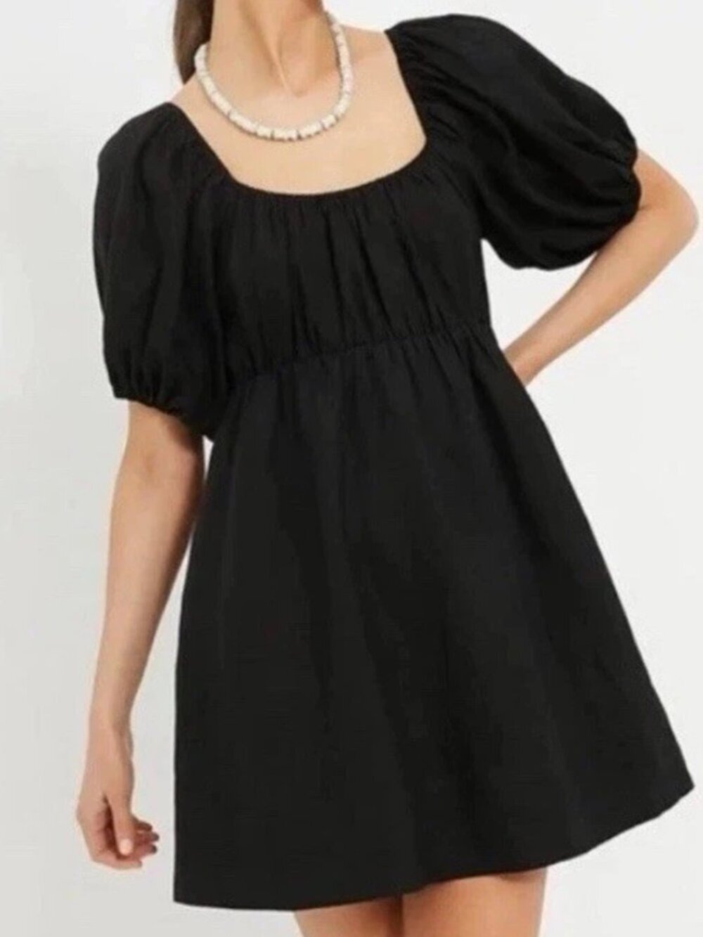 NWT Tuckernuck Pomander Place Black Ares Linen Dress Puff Sleeve LBD Size Med